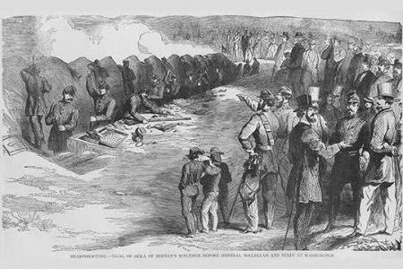 Berdan's riflemen sharpshooters in trench defenses in front of Washington