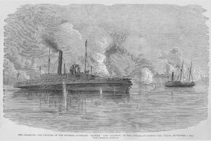 Confederates at Sabine Pass capture s Federal Gunboats "Sachem" & "Clifton"(20" x 30") Canvas Wall Art