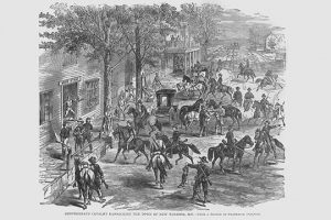 Confederate Cavalry ransacks the town of New Windsor(20" x 30") Canvas Wall Art