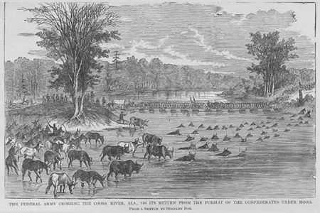 Animals ford Coosa river along with Federals that have been chasing General Hood