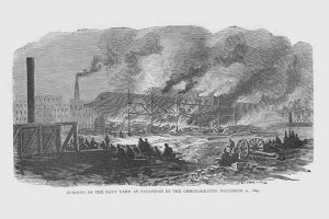 Confederates burn the Navy Yard in Savannah(20" x 30") Canvas Wall Art