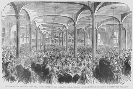 " Women's meeting at Cooper Union Hall, New York City for relief of soldiers"