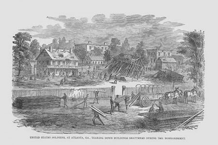Federal Soldiers tearing down buildings destroyed by Bombardment in Atlanta
