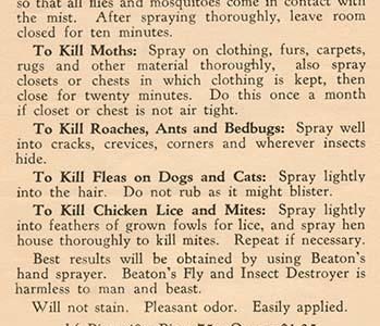 Directions for Beaton's Fly and Insect Destroyer
