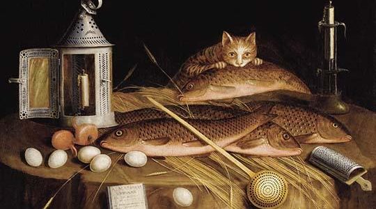 Kitchen Still Life with Fish and Cat