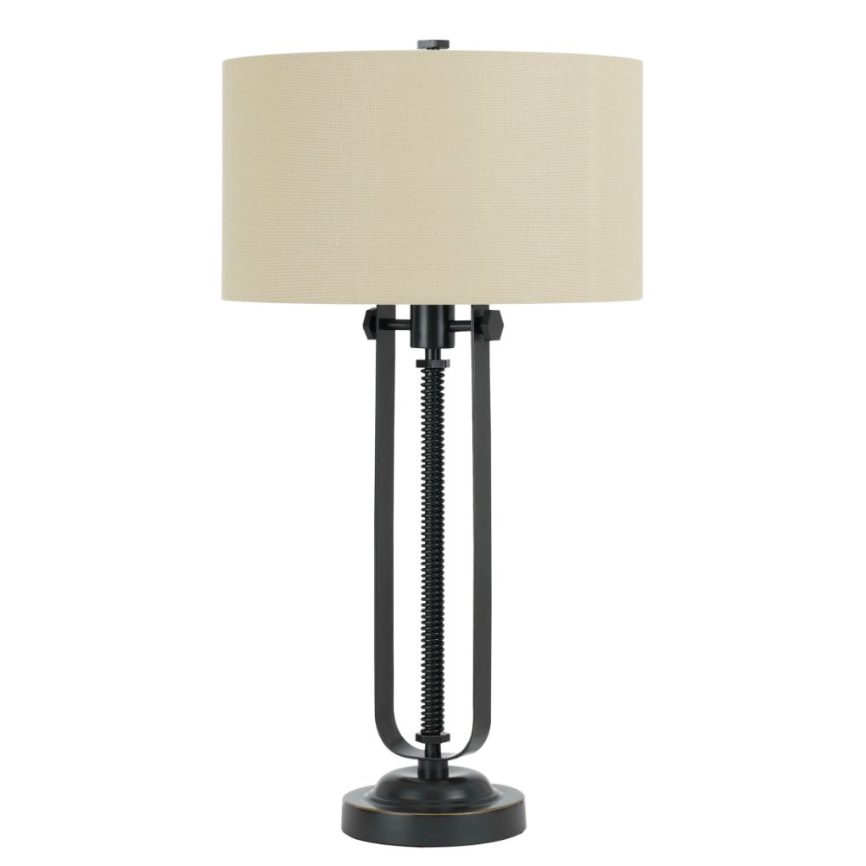 CAL Lighting BO-2739TB 150W 3-Way Foggia Metal Table Lamp with Hardback Burlap Shade in Oil Rubbed Bronze