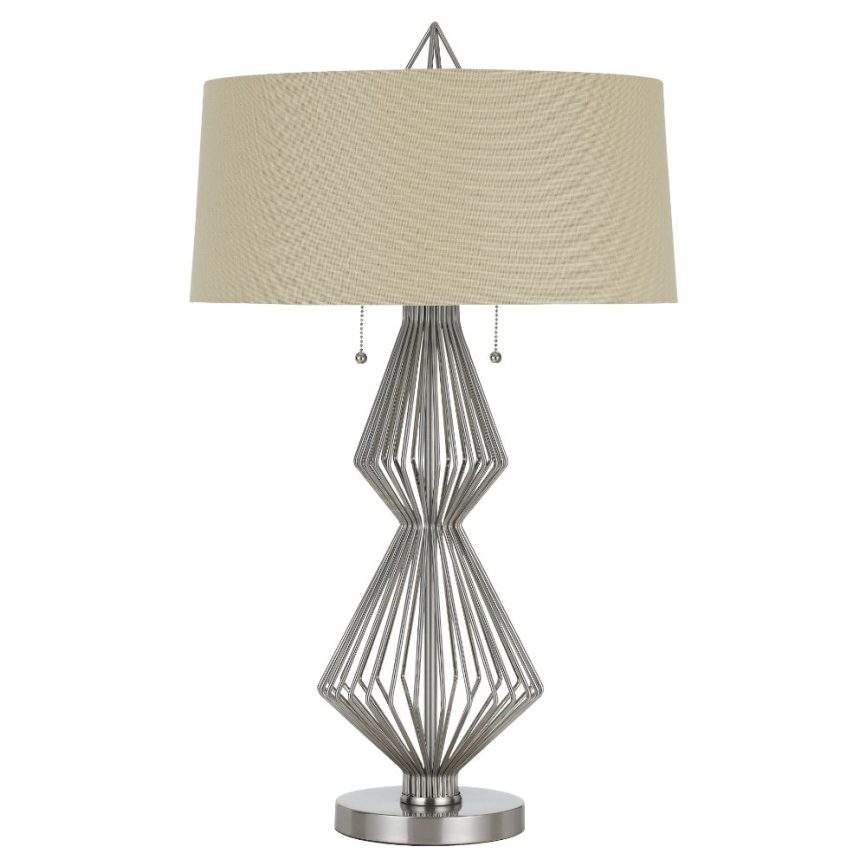 CAL Lighting BO-2741TB 60W X 2 Terni Metal Table Lamp with Burlap Shade in Brushed Steel