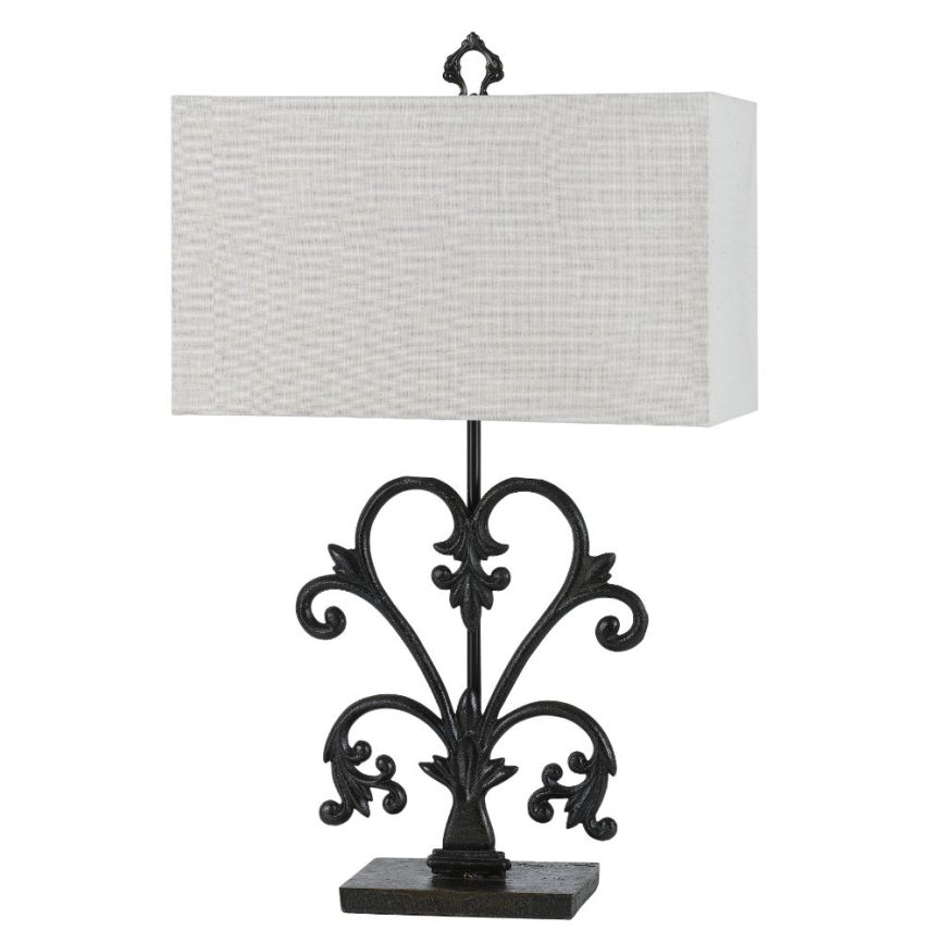 CAL Lighting BO-2746TB 150W 3-Way Murcia Cast Iron Table Lamp with Hardback Burlap Shade in Blacksmith