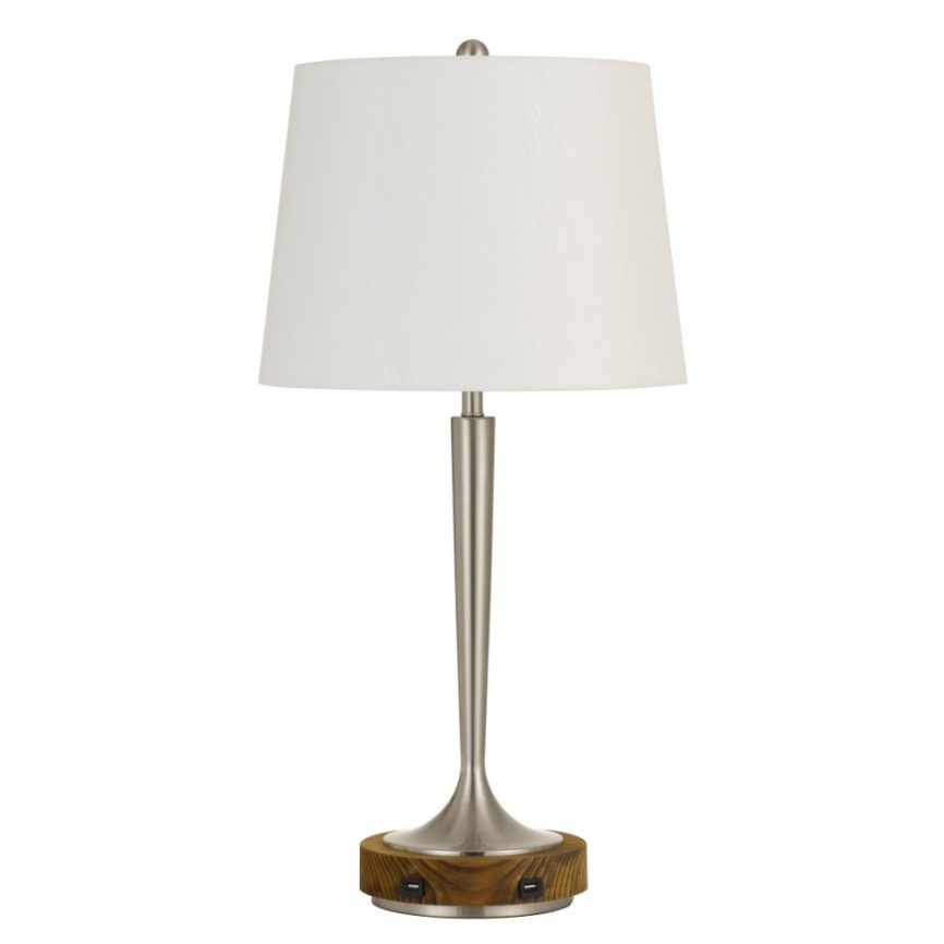 Cal Lighting BO-2778TB Chester 28.5" Height Metal Table Lamp in Brushed Steel and Wood Finish