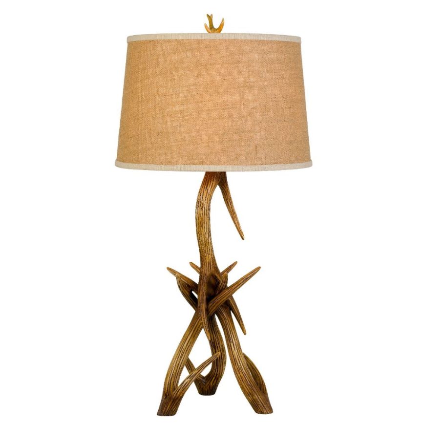 CAL Lighting BO-2806TB 150w 3 Way Drummond Antler Resin Table Lamp With Burlap Shade