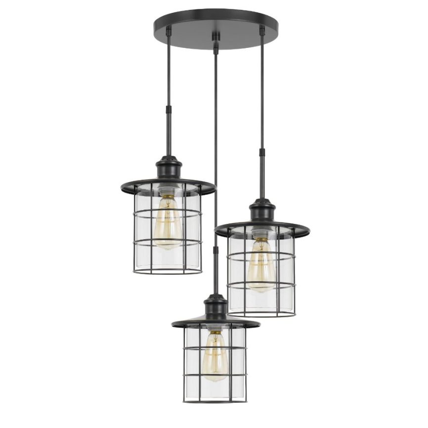 CAL Lighting FX-2668-3P 60W x 3 Silverton metal/glass pendant fixture (Edison bulbs NOT included) in Dark Bronze
