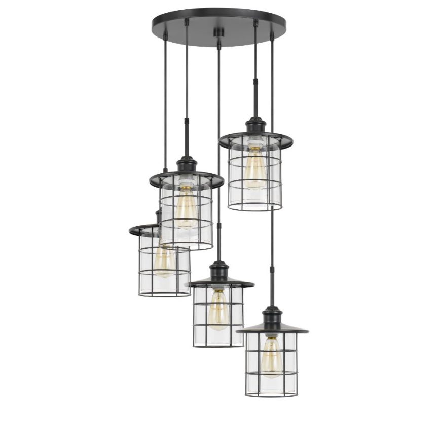 CAL Lighting FX-2668-5P 60W x 5 Silverton metal/glass pendant fixture (Edison bulbs NOT included) in Dark Bronze