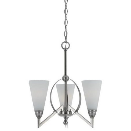 CAL Lighting FX-3508/3 60W X 3 Canroe Metal 3 Light Chandelier With Glass Shades in Brushed Steel