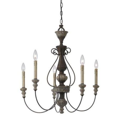 CAL Lighting FX-3535/5 5 Ltg Williams Metal/Resin Chandelier in Rust / Dapple Gray