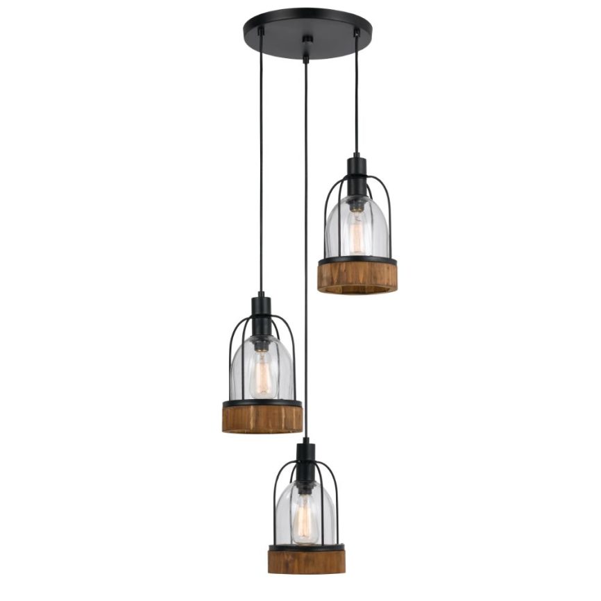 Cal Lighting FX-3584-3 Wood / Dark Bronze Beacon 3 Light Pendant