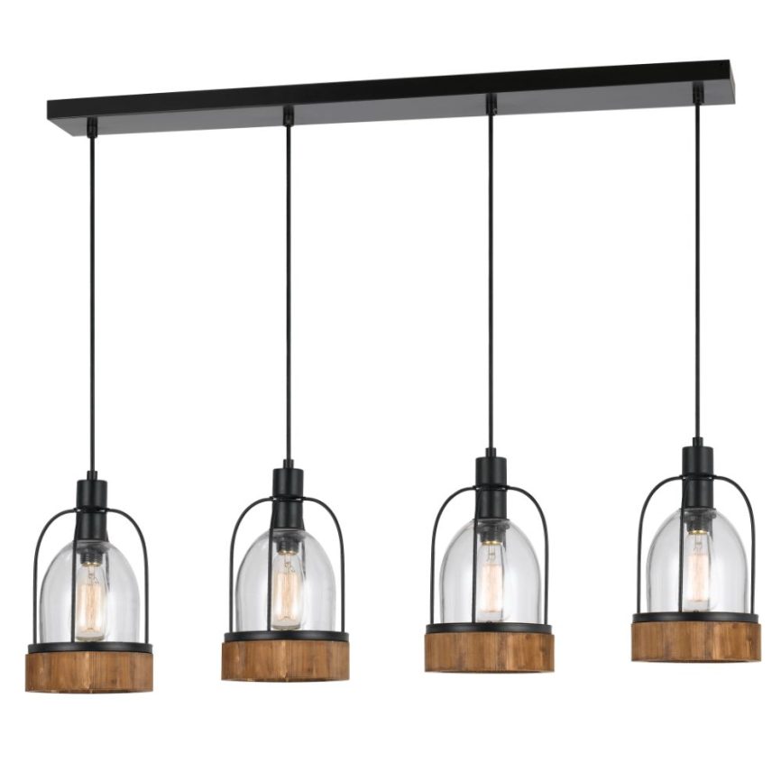 Cal Lighting FX-3584-4 Wood / Dark Bronze Beacon 4 Light Pendant