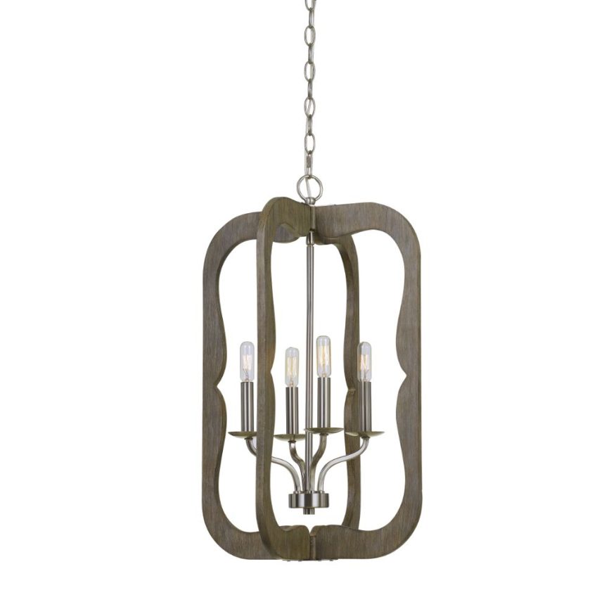 Cal Lighting FX-3682-4 Portici 26.5" Height Rectangular Pendant Fixture in Wood Finish