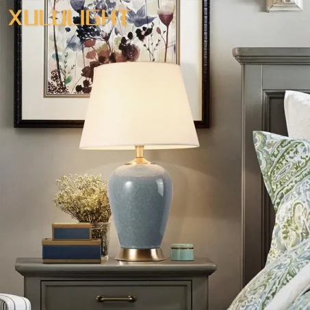 Classical Ice Crack Ceramic Bedroom Table Lamp